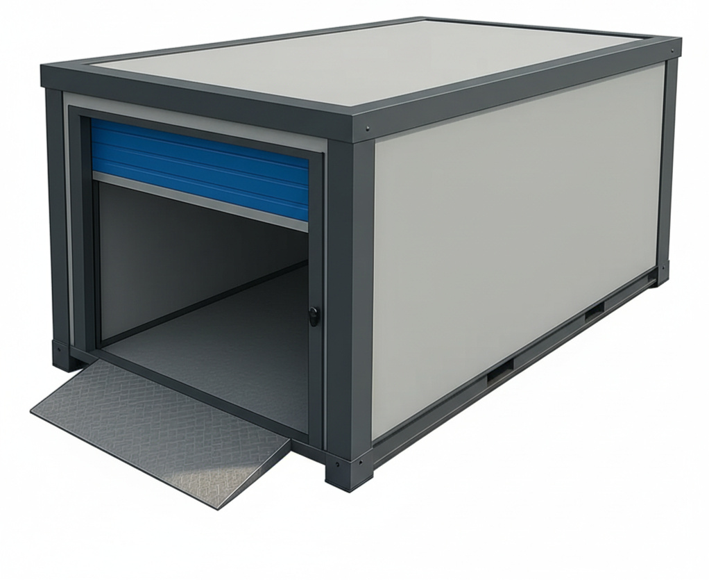 Alternate view of the Stronghold X7 insulated self storage unit at Boxxs Linlithgow, equivalent to a 20ft shipping container, secure for Bo’ness and West Lothian customers